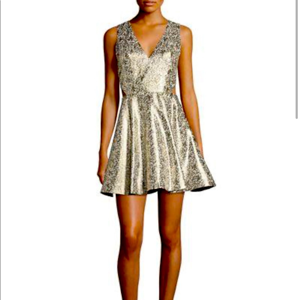 Alice + Olivia Cream/Multi Metallic V Neck Dress